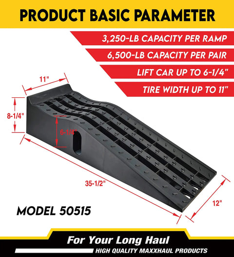 Heavy Duty Car Ramps Kick Up Your Ride Smooth Six Point Two Five Inch Rise Deep Grooved Tread Grips Tires Tight Six Thousand Five Hundred Pounds Rated Rock Solid Rubber Stops Shop Essential Pair