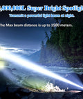 Ultra Bright Rechargeable Spotlight For Outdoors Hella Bright Handheld Flashlight with long range beam lighting up landscape at night.