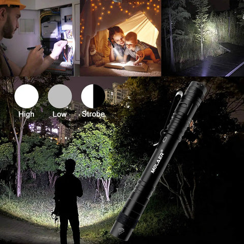 Ultra Bright Pen Light Flashlight 2 Pack With Clip, Pocket Sized LED Penlight in use outdoors and indoors, 300 Lumen