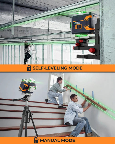 4x360 Green Laser Level With Remote And App Control Self Leveling Cross Line Laser for ceilings and stairs projects.
