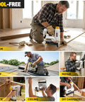 Pro Grade 20V Cordless 18Gauge Brad Nailer And Electric Staple Gun Kit used for flooring installation and DIY carpentry tasks.