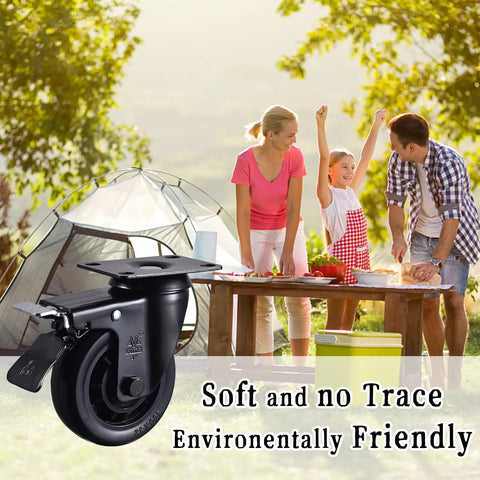 Built Legit 4 Inch Heavy Duty Caster Wheels Set Of Four With Dead Quiet Rubber Tires Rock Solid Dual Locking Brakes 2200 Lb Capacity mounted on a table outdoors.