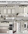 Eight Light Matte Black LED Track Lighting System For Kitchen And Hallway Adjustable Rotatable Heads Modern Ceiling Track Lights