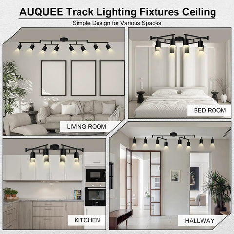 Eight Light Matte Black LED Track Lighting System For Kitchen And Hallway Adjustable Rotatable Heads Modern Ceiling Track Lights