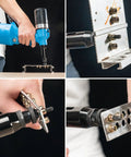 Hifeson Heavy Duty Air Hydraulic Rivet Nut Tool With Pneumatic Automatic Riveter Gun and 13 Piece Nose-Kit for Metric SAE Sizes in use.