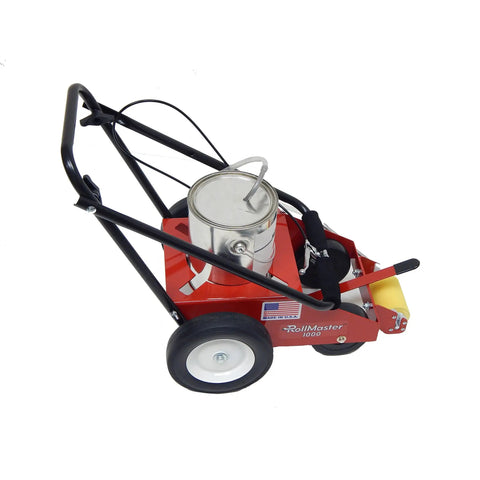 No Sweat Line Painting Machine With Four Inch Roller Kit Lightweight Foldable Build For Parking Lots Warehouses And Pickleball Courts Smooth Sailing Cleanup Made In Usa, top view, compact design with paint can.