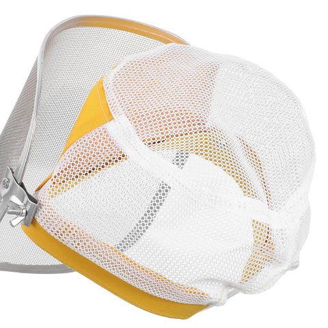Boss Level Stainless Steel Mesh Face Shield And Rugged Welding Grinder Mask With No Sweat Ventilation For Tough Job Sites And Heavy Duty Workshop Grind, top view with white mesh and yellow accents.