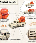 Fall Harvest Mini Metal Truck Decor With Three Pumpkins, Vintage Diecast Farm Truck showing removable pumpkins and details