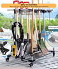 Mobile Garden Tool Organizer Metal Garage Storage Holder For Long Tools Heavy Duty Yard Rack With Rolling Casters And Sturdy Tool Cart Ideal For Rakes Shovels Hoes And Long Garden Tools