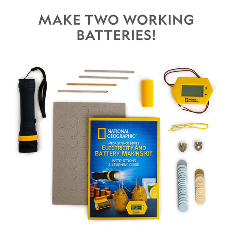 Battery Making Science Kit For Kids DIY Potato Clock And Coin Powered Flashlight Hand On STEM Projects Learn Electricity With Easy Experiments At Home Hands On Learning For Curious Kids, components laid out