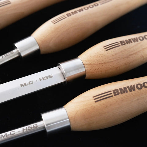 Dope M2 High Speed Steel Woodturning Gouge Built Tough With Deep Cryo Processing For Insane Edge Grip And Slick Smooth Cuts On Any Bench Project Featuring Rock Hard Beech Handle And Classic Curved Flute Profile That Truly Performs, showing beech handle and high-speed steel blade.