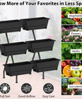 Three Tier Vertical Garden Planter With Six Boxes, 31 Inch Tall Raised Garden Bed For Herbs, Flowers, Veggies, Black Metal