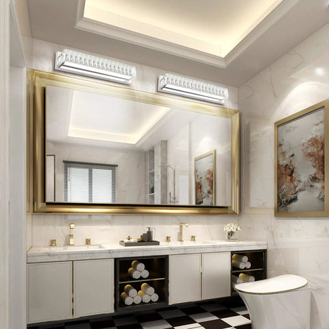 Crystal Chrome LED Vanity Light Bar For Bathroom, Dimmable And Flicker-Free 18W Over Mirror Fixture above bathroom mirror