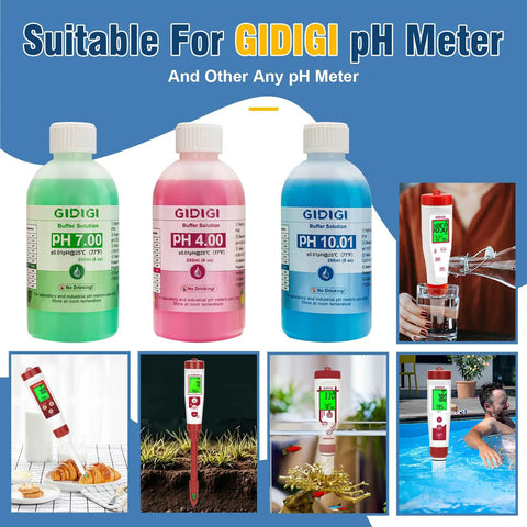 Pro Grade pH Calibration Buffer Solution Kit With 4.00 7.00 And 10.01 Buffers, Three 250 mL Bottles, High Precision