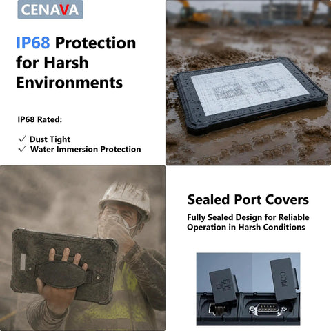 Heavy Duty 10.1 Inch Windows 11 Pro Rugged Tablet With Intel N5100 8Gb Ram 128Gb Ip68 waterproof tablet shown in muddy conditions.
