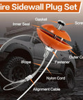 Tire Sidewall Plug Set showing components like gasket, inner seal, and alignment cable for 3 Pack Sidewall Tire Repair Kit With Dual Alignment Wires For Atv And Sxs Quickfix Portable Puncture Plug No Drying Time Heavy Duty Rubber Stems For All Off-road Adventures.