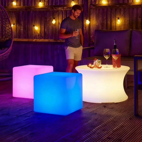 Rechargeable LED Cube Chair Light With Remote, 16 Inch Glow Cube Seat Doubles As Waterproof Cube Table, 16 RGB Color Changing Options