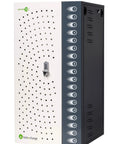 Straight Up Slim Charging Dock For 18 Devices, solid storage rack with lock for laptops and tablets, compact vertical design.