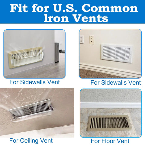 Magnetic Vent Deflector For 9 To 14 Inch Vents Adjustable Air Direction For Floor Wall And Ceiling Registers Easy Magnetic Installation Keeps Warm Or Cool Air Flow On Track Clear 2 Pack shown on various vents