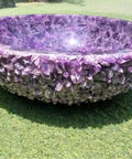 Handmade Amethyst Vessel Sink Twenty Four Inch Wide Basin Top Mount Wash Bowl With Dope Glossy Glaze Sleek Modern Lines ideal for decor.