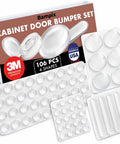 Skip Annoying Door Slams Cabinet Bumpers And Self Adhesive Silicone Furniture Pads In One Massive Variety Kit with 106 pieces.