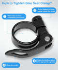 Diagram showing how to use 2 Pack Bike Seat Clamps 31.8mm Seatpost Clamp For 31.8mm Seat Tube Inner Diameter Black Aluminum 6061.