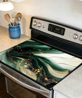 Green Gold Marble Stovetop Cover For Glass Cooktops, Heat Resistant Flat Top Mat Protects Countertop 28 X 20 Inch