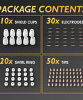 Plasma Cutter Torch Consumables Kit With 110 Pcs Pro Grade Electrodes Nozzles Cups Rings Tips For PT31 Ideal For CUT40 And CUT50 And LG40 Torches. Package contents: 10 shield cups, 30 electrodes, 20 swirl rings, 50 tips.
