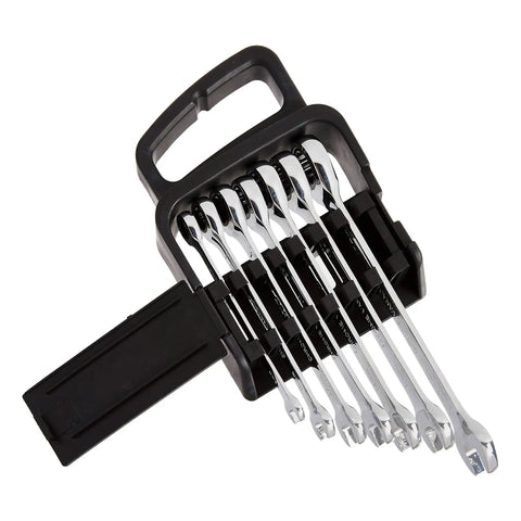 Kickass Metric Ratcheting Combination Wrench Set, 7-Piece from 8mm to 17mm, visible in black carrying case