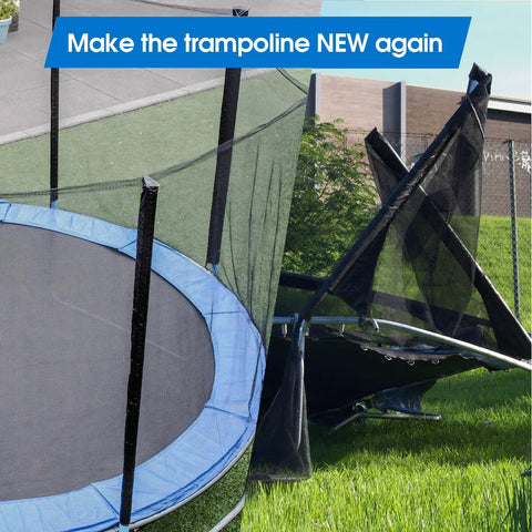 Premium Trampoline Net Poles Replacement Kit Featuring Heavy Duty Foam Padded Straight Uprights With Round Ends Fits 10 Through 16 Foot Spring Beds For A Dope Backyard Upgrade Smooth Safety Essential with new and old trampoline parts.