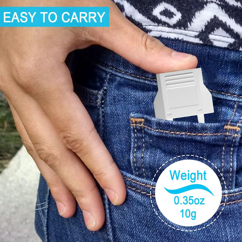 Six Pack US To Europe Type C Travel Plug Adapters in hand for size, pocket-friendly, compact travel gear for worldwide trips