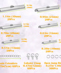 All Size Slider Clasp Jewelry Making Kit With Beading Tube Ends, Open Jump Rings, Lobster Clasps, Chain Extenders In Silver