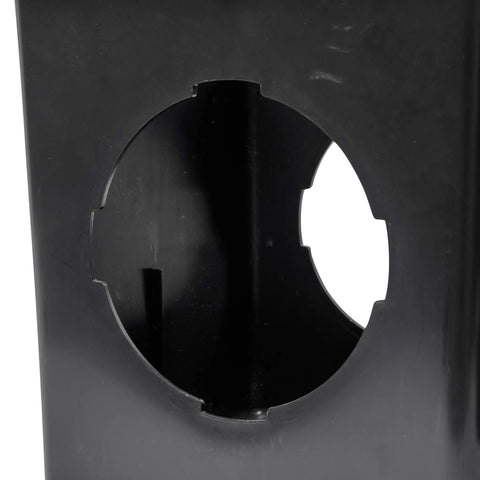 Close-up of Square Catch Basin Drain Kit With Two Opening Basin Black Plastic Grate Two Outlet Adapters And One Outlet Plug 12 Inch