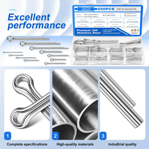 250 Piece Cotter Pin Assortment Kit 12 Sizes 304 Stainless Steel Hardware Pins For Trailer Truck Tractor Automotive Hitch And Locking Systems Ready To Roll Heavy Duty Corrosion Resistant Rust Proof Smooth Burr Free Finish