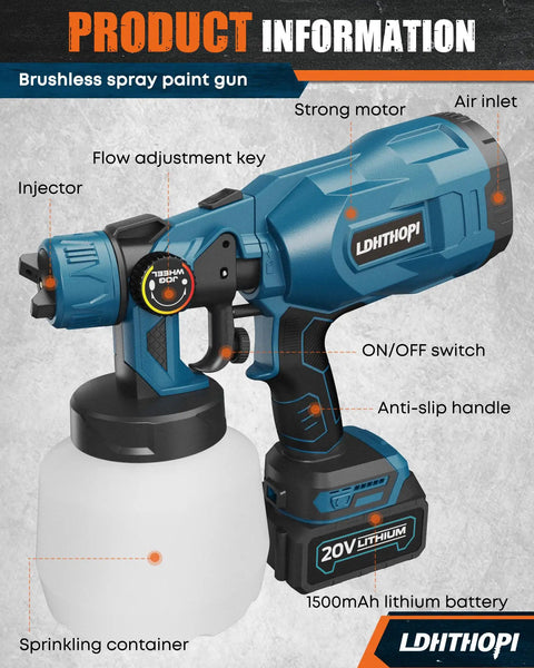 Cordless Paint Sprayer Gun That Rocks 1000ml Tank Brushless Design with 20V 1500mAh Battery and Copper Nozzles