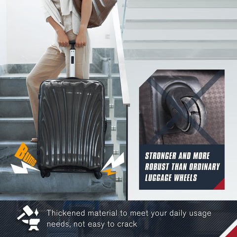 4 Pcs Luggage Wheels Replacement 50x14mm Suitcase Wheels for Travel shown attached to a black suitcase, durable and wear-resistant.