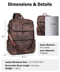 Leather Laptop Backpack For Women With Independent Laptop Compartment Fits Up To 15.6 Inches in coffee color with strap detail.