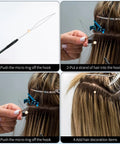 Using 10 Pack Hair Extension Loop Tools And Needle Threaders For Easy Stringing And Styling on hair extensions.