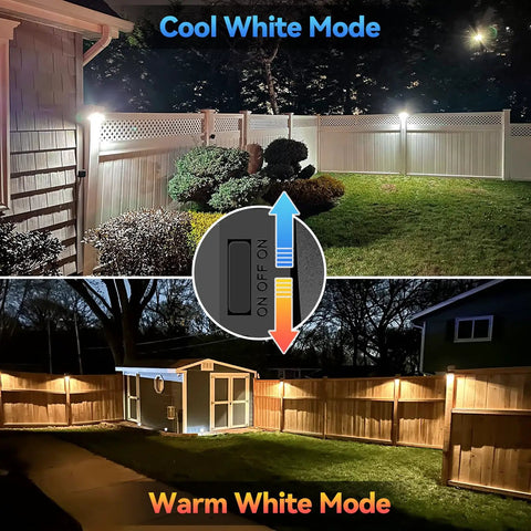 Solar Fence Lights Outdoor Waterproof Wall Lights For Steps And Patio, 4 Pack in cool and warm white modes illuminating backyard