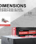Image showing dimensions and specifications of 25.6V 100Ah LiFePO4 Battery For RVs, Solar, Off Grid And Backup Power, 2560Wh, 4000 Plus Cycles, 100A BMS, 100 Percent DOD, Ultra Lightweight, High Energy Density, Perfect For Camping, Home Backup and Mobile Power, including terminal details.