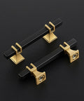 Black and gold cabinet pulls 30 pack with 3 inch hole center square handles for cabinets and drawers, durable zinc alloy base, close-up