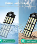 Sturdy and durable 12000W Solar Street Lights Outdoor Waterproof Two Pack Large Parking Lot Flood Lights under water and impact test.