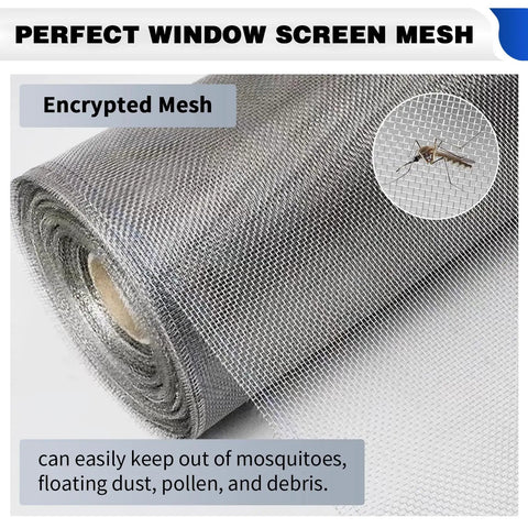 Close-up of 304 Stainless Steel Window Screen Mesh Roll 47 Inch By 98 Ft Built Tough Durable Corrosion Resistant Wire Mesh showing mosquito