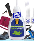 Heavy Duty Shoe Glue For Sole Repair And Waterproof Boot Adhesive With Cyanoacrylate Formula surrounded by shoes and accessories