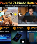 Hardcore 8 Inch Rugged Tablet Packed With Octa Core Processor And 16GB RAM And 128GB Storage Featuring 48MP Camera System And Massive 7650mAh Battery showing powerful battery features and a user outdoors.