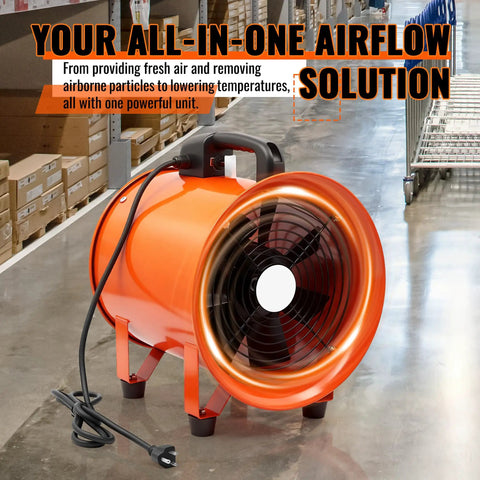 Upgraded 10 Inch Utility Blower Fan With 33 Foot Flexible Duct Hose Portable Industrial Exhaust Vent 3300 RPM in warehouse
