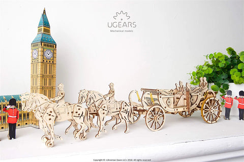 Royal Carriage 3D Wooden Model Kit For Self Assembly, Educational Craft Set with horse team and carriage