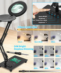 LED Magnifier Lamp With Stand And Dimmer Button 3 Color Modes Stepless Dimmable 10X Loupe For Crafts