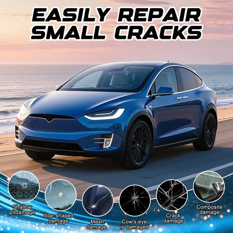 Two Pack Windshield Crack Repair Kit For Chips And Cracks, DIY Glass Repair Solution For All Cars shown with crack types