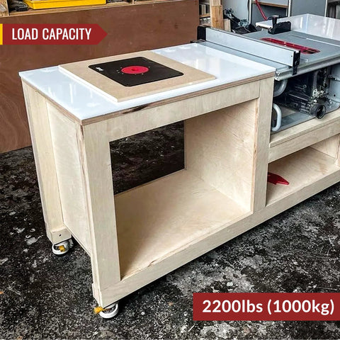Workbench on heavy-duty leveling casters with ratchet handle design for industrial use, total capacity 2200 lbs, set of 4, TD60.
